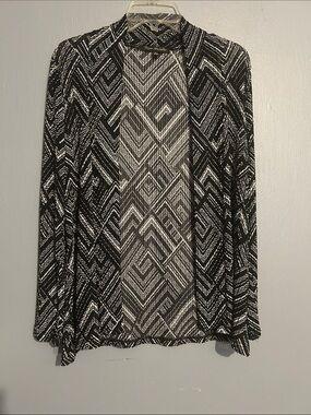 Ryan Michael Black & White Geometric Open-Front Women's Cardigan